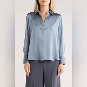 Women’s Light Blue Satin V-Neck Blouse